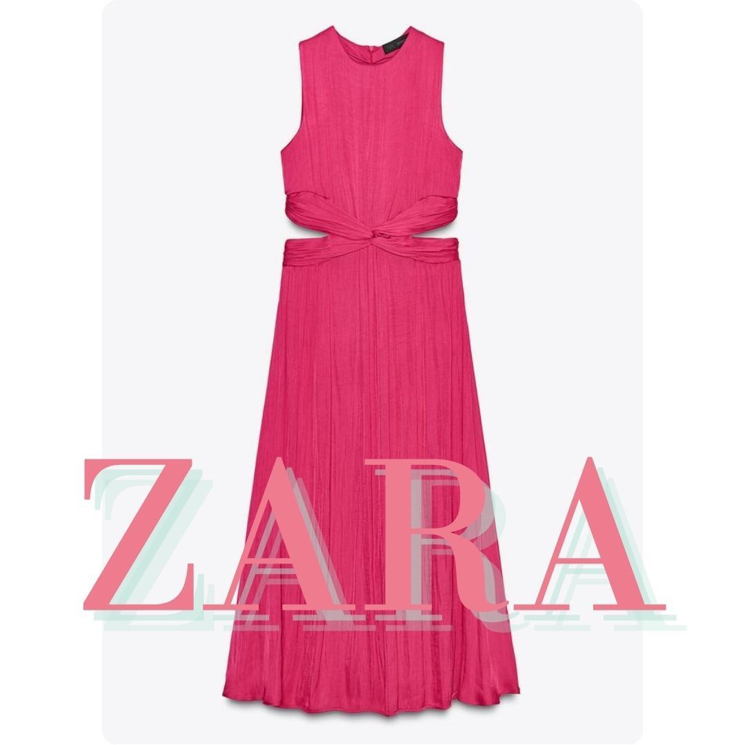 ZARA カットアウトディテール入りサテンミディ丈ワンピース
