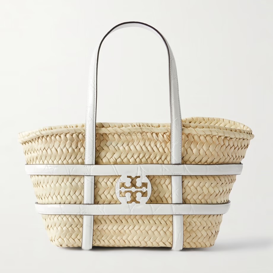 TORY BURCH エラ小さな革で編まれたストロートートバッグ