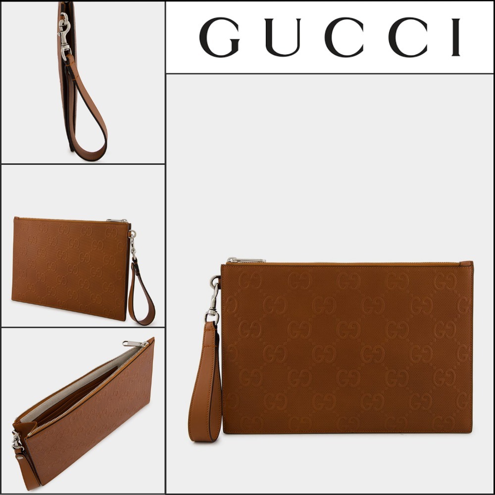 【GUCCI 】GG Tennis 20 Embossed Strap Pouch Clutch Bag