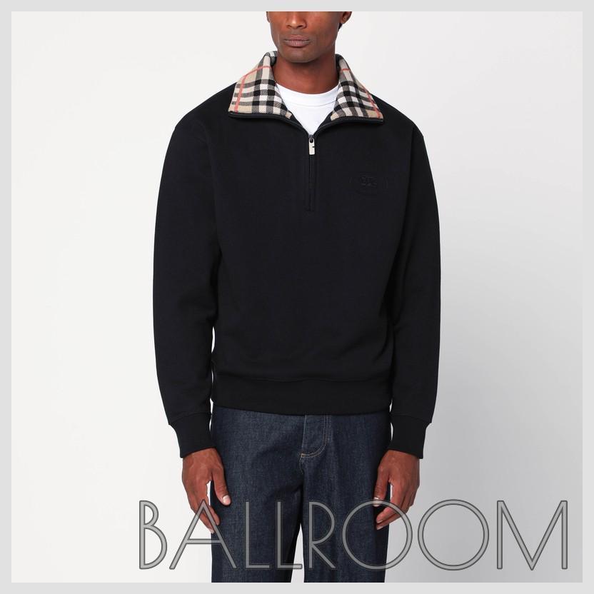 スウェット・トレーナー BURBERRY HALF-ZIP SWEATSHIRT BLACK IN COTTON