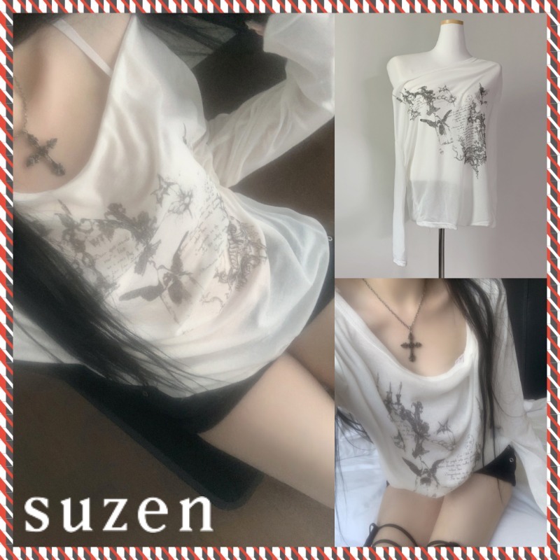 【suzen】Butterwing Lettering Overfit Top