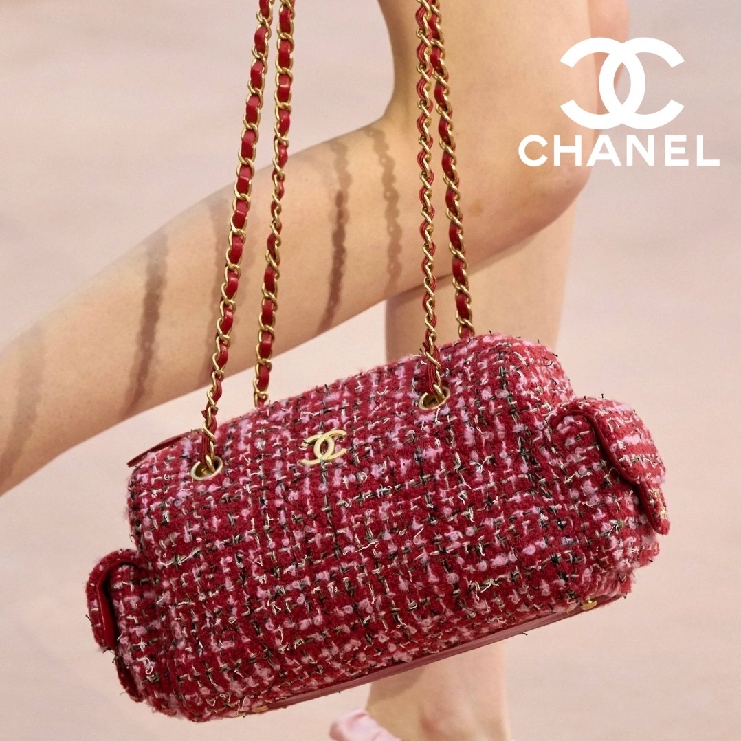 【CHANEL】赤が可愛い ツイード ショルダー バッグ