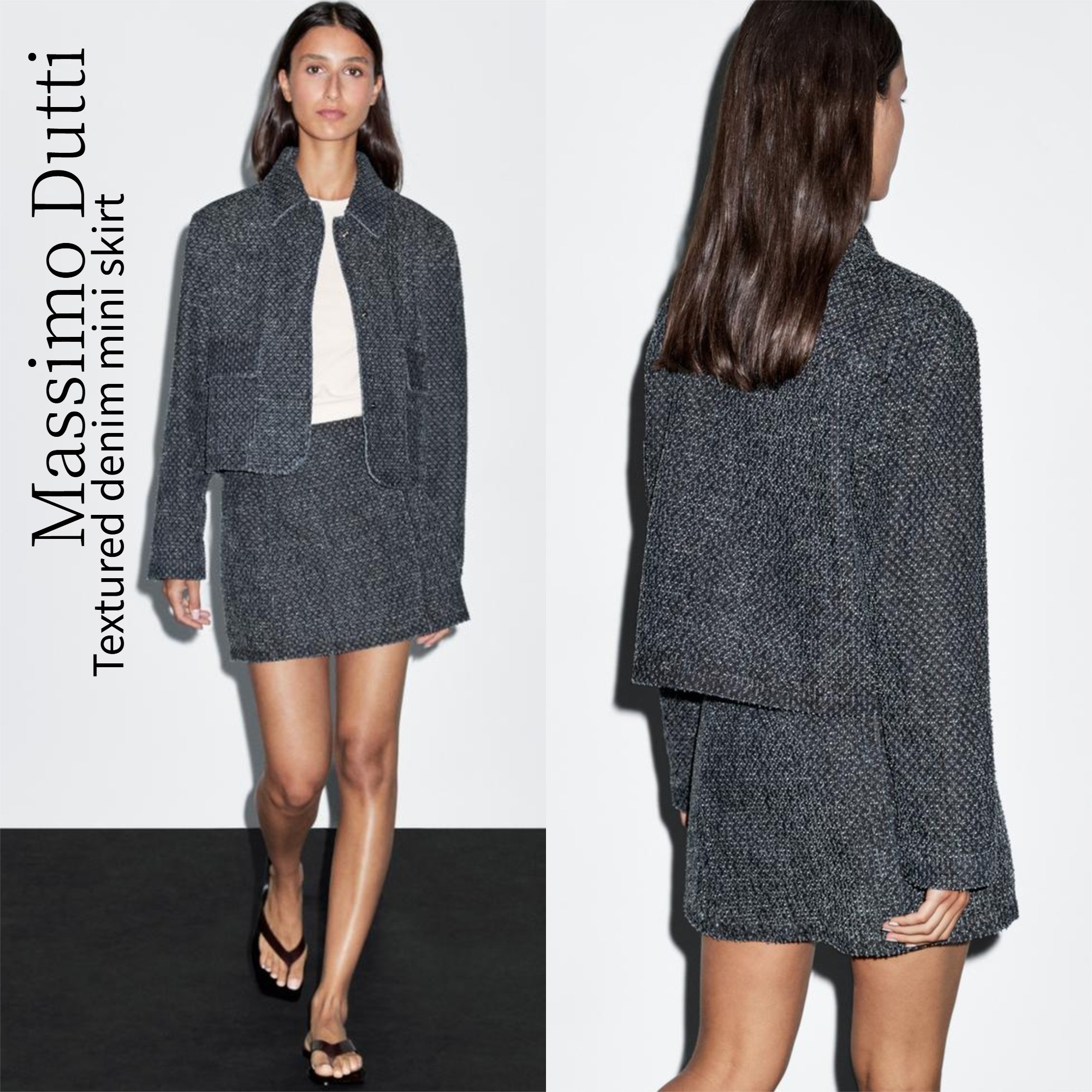 【Massimo Dutti】Textured denim mini skirt