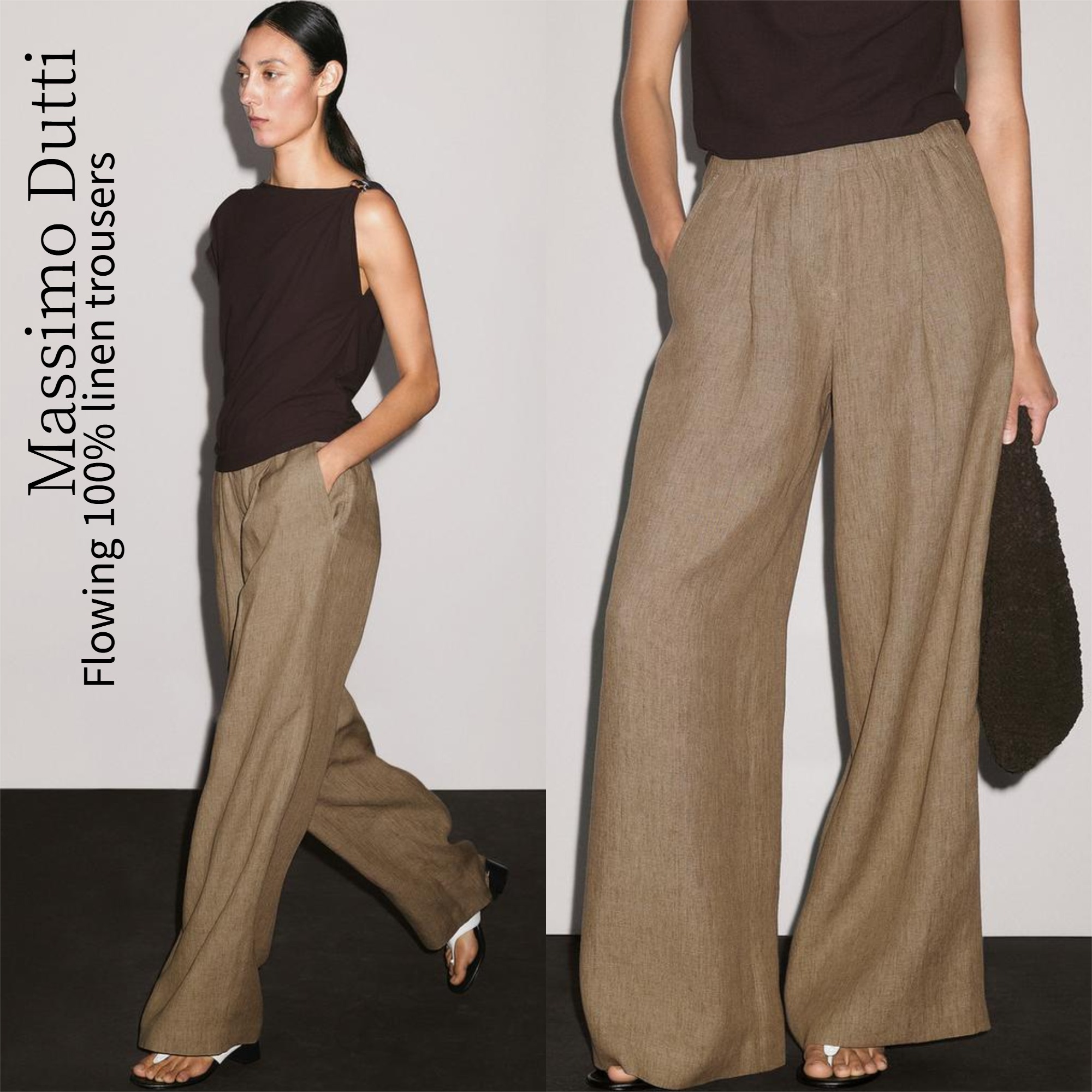 【Massimo Dutti】Flowing 100% linen trousers