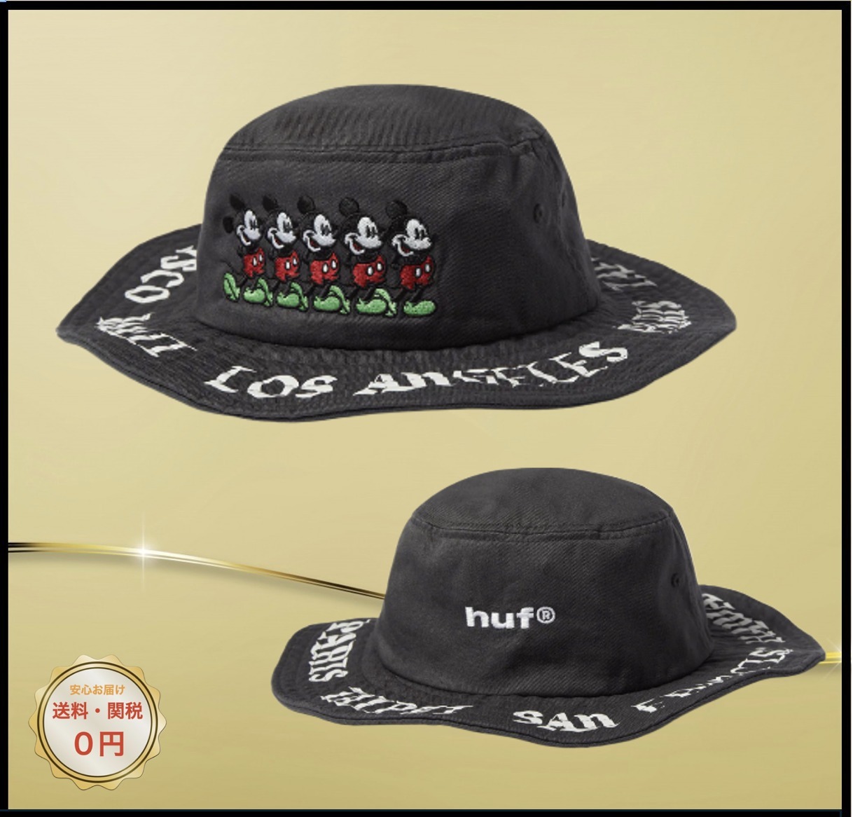 関税込み♪【HUF】Disney Mickey Worldwide ★ ロゴ 帽子 ハット