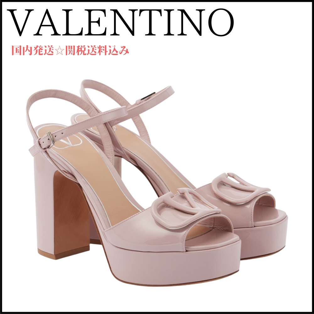 【VALENTINO】ロゴレザー プラットフォームサンダル 関送料込み