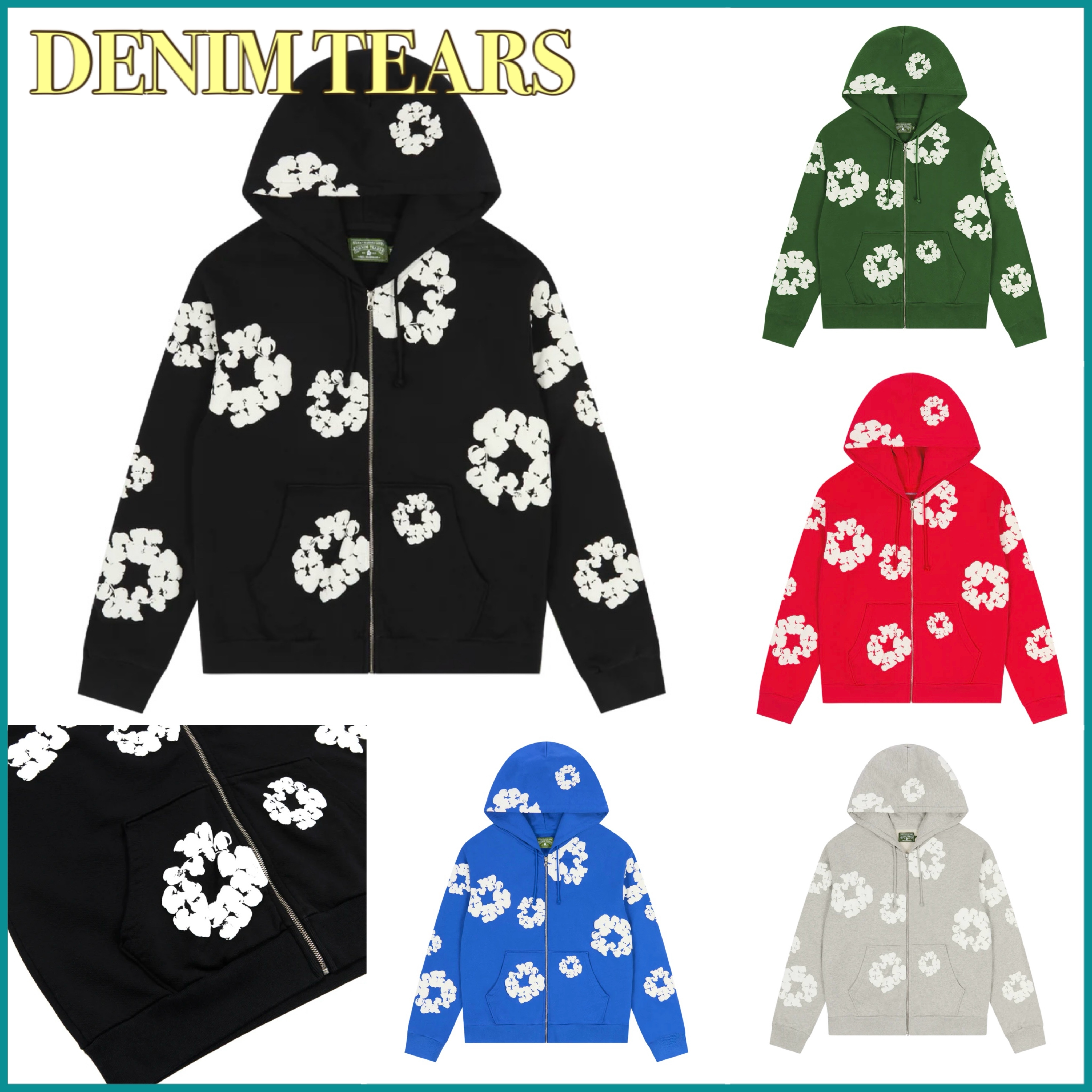 大人気★【Denim Tears】Cotton Wreath Zip Hoodie