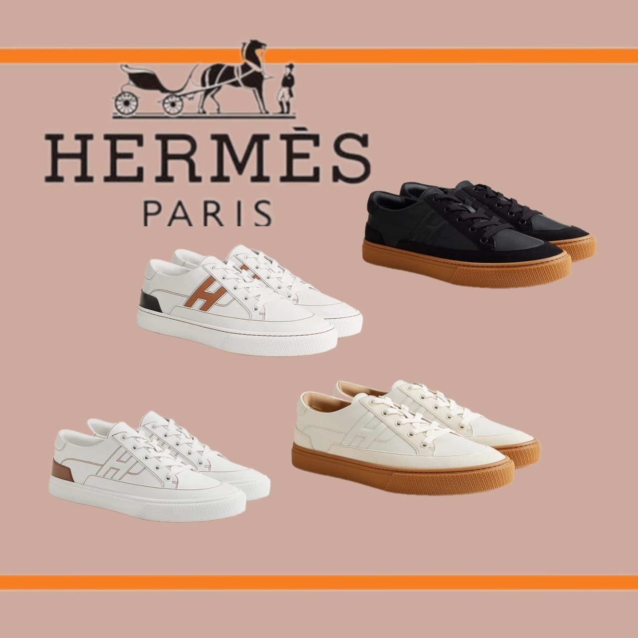 【HERMES】メンズ ワンポイントロゴスニーカー