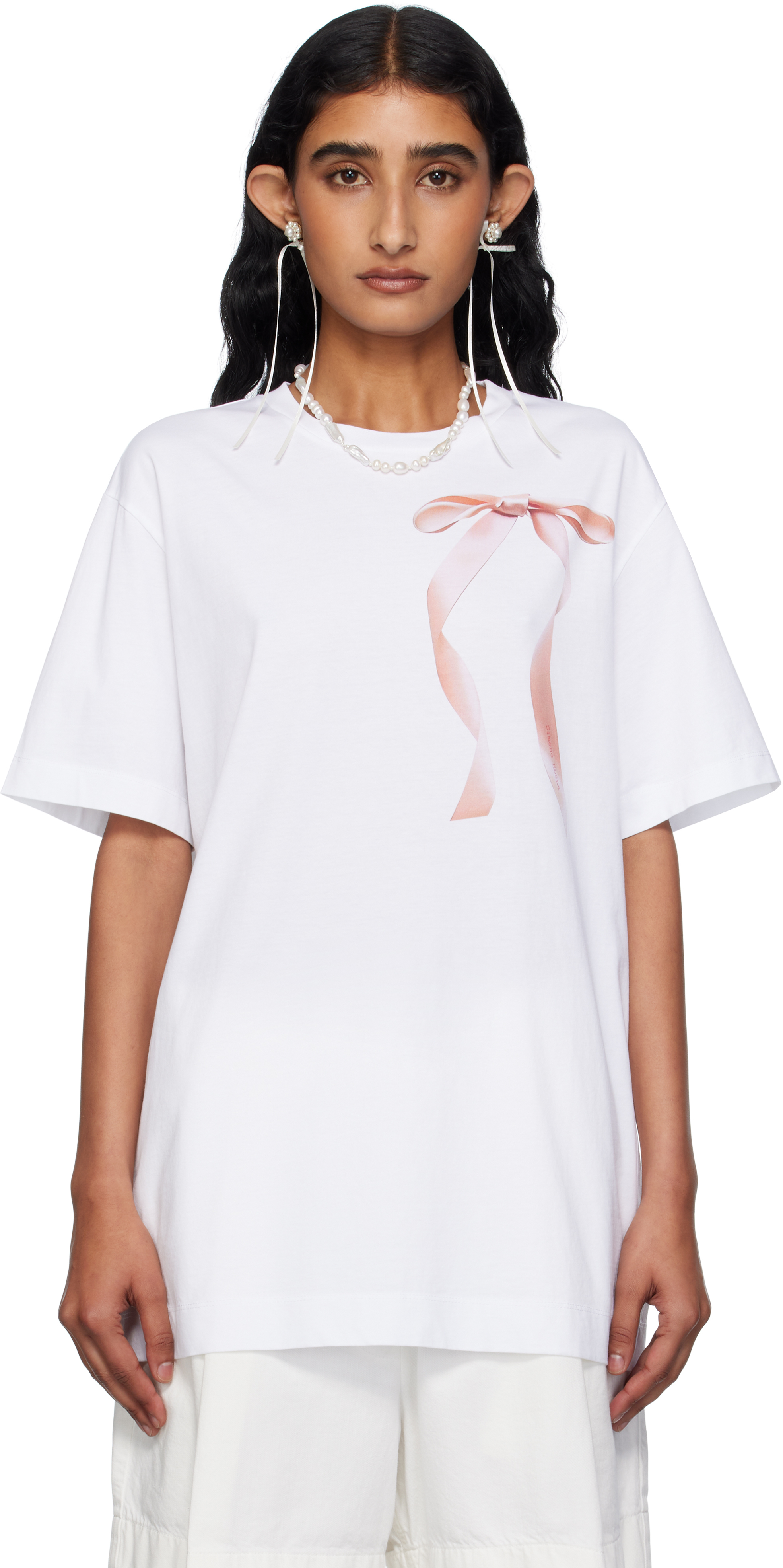 【関税込み】Simone Rocha ホワイト Ribbon Bow Tail Tシャツ