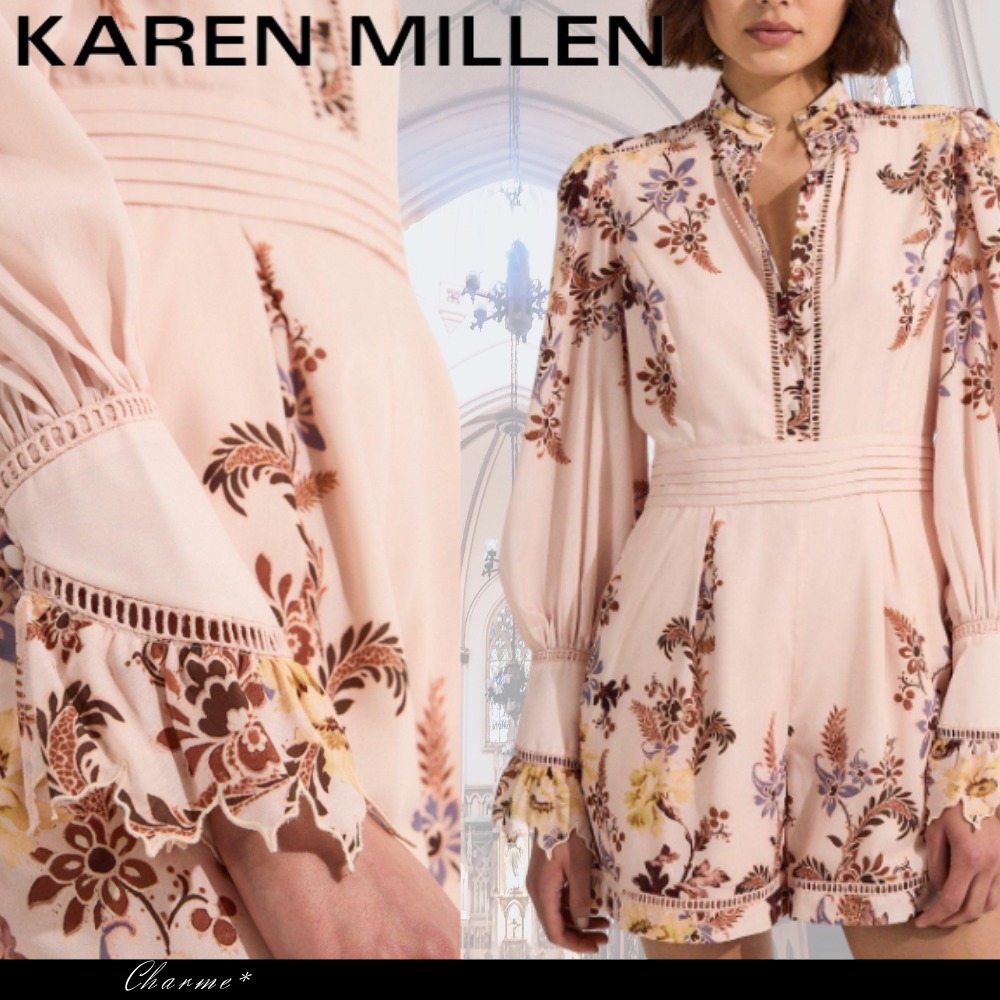 KAREN MILLEN 日本未入荷 フローラル ボーダー プレイスーツ