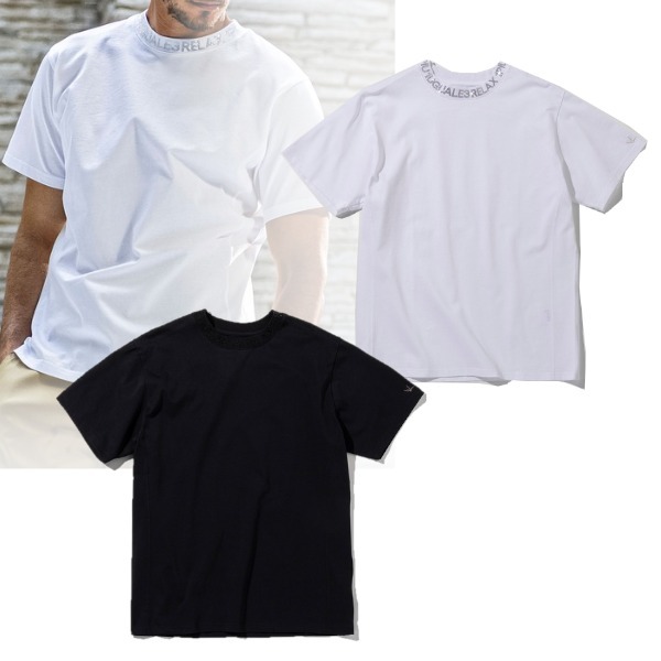 【1PIU1UGUALE3 RELAX】ラインストーンネックロゴ半袖Tシャツ