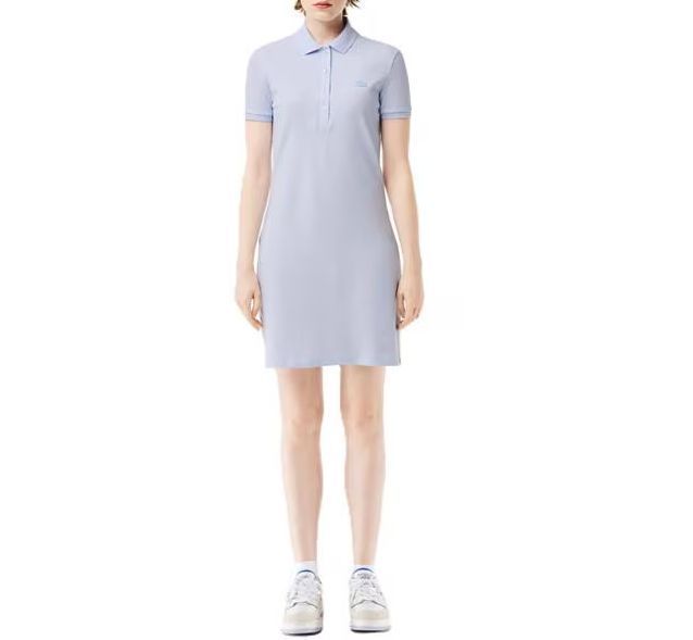 Lacoste★半袖 4ボタン留め ロゴ ミニ ワンピース ドレス★青★