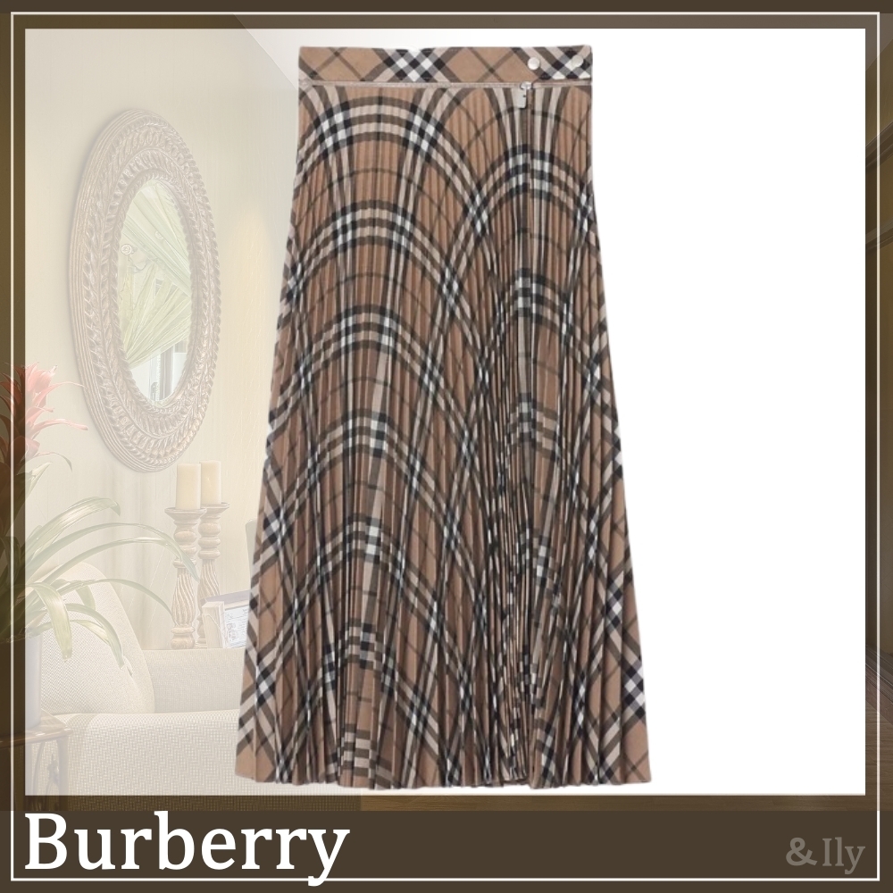 【送関込】Burberry☆Check wool blend skirt with pleats