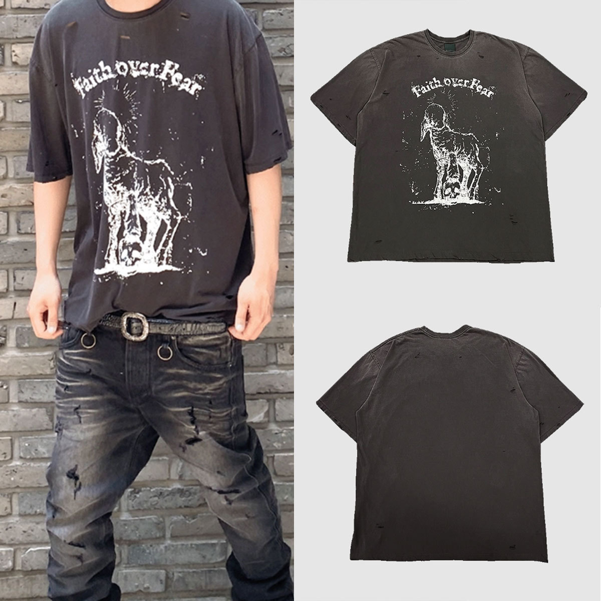 Tシャツ・カットソー Undermycar 25SS FAITH OVER FEAR VINTAGE T-SHIRTS TF5D0097