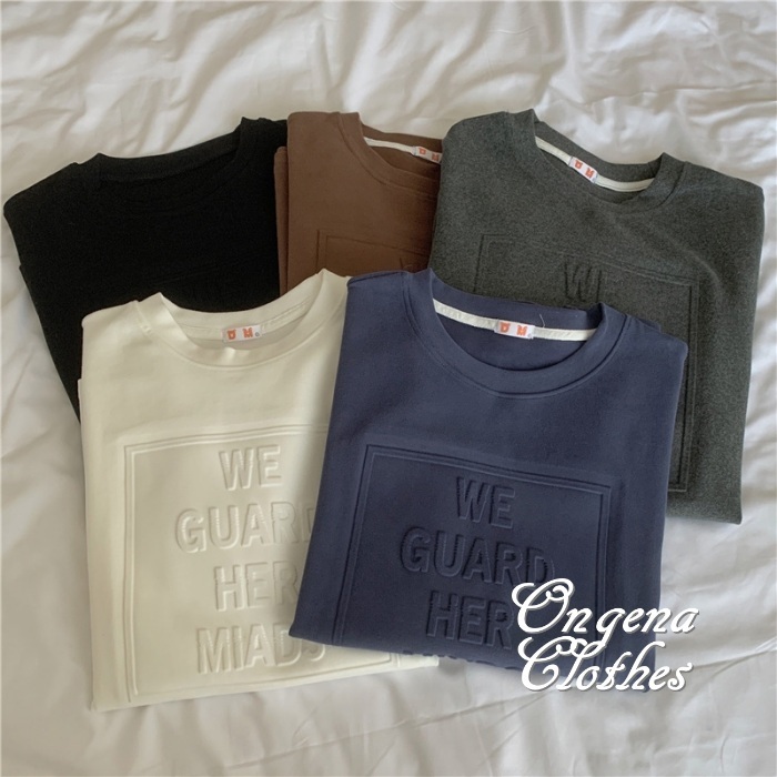 5色 Tシャツ 半袖 トップス エンボス ロゴ ドロップショルダー