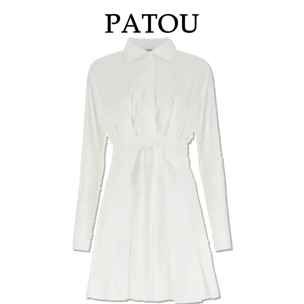【Patou】カットアウト ディテール プリーツ ミニ シャツドレス