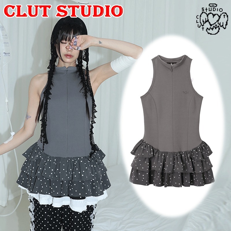 ●CLUT STUDIO● Angel Tiered Dress - CHARCOAL STAR