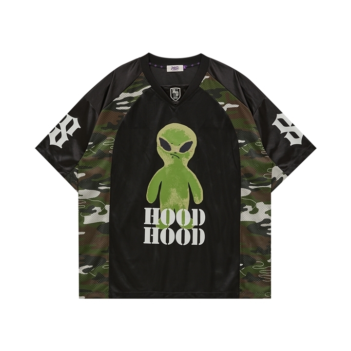 【HOODHOOD】エイリアングラフィックメッシュジャージ半袖T 3色