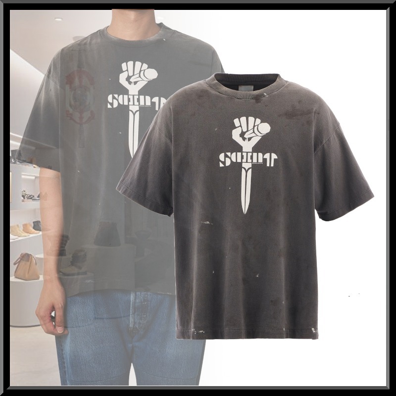 Saint Mxxxxxx FISTプリント クルーネック 半袖 Tシャツ クール
