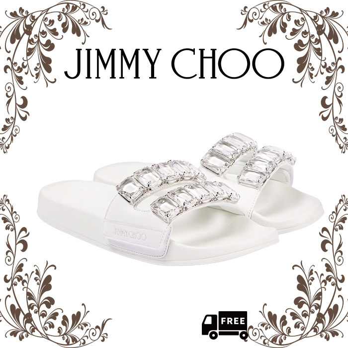 【Jimmy Choo】Fitz クリスタル装飾 レザースライド*送料関税込*