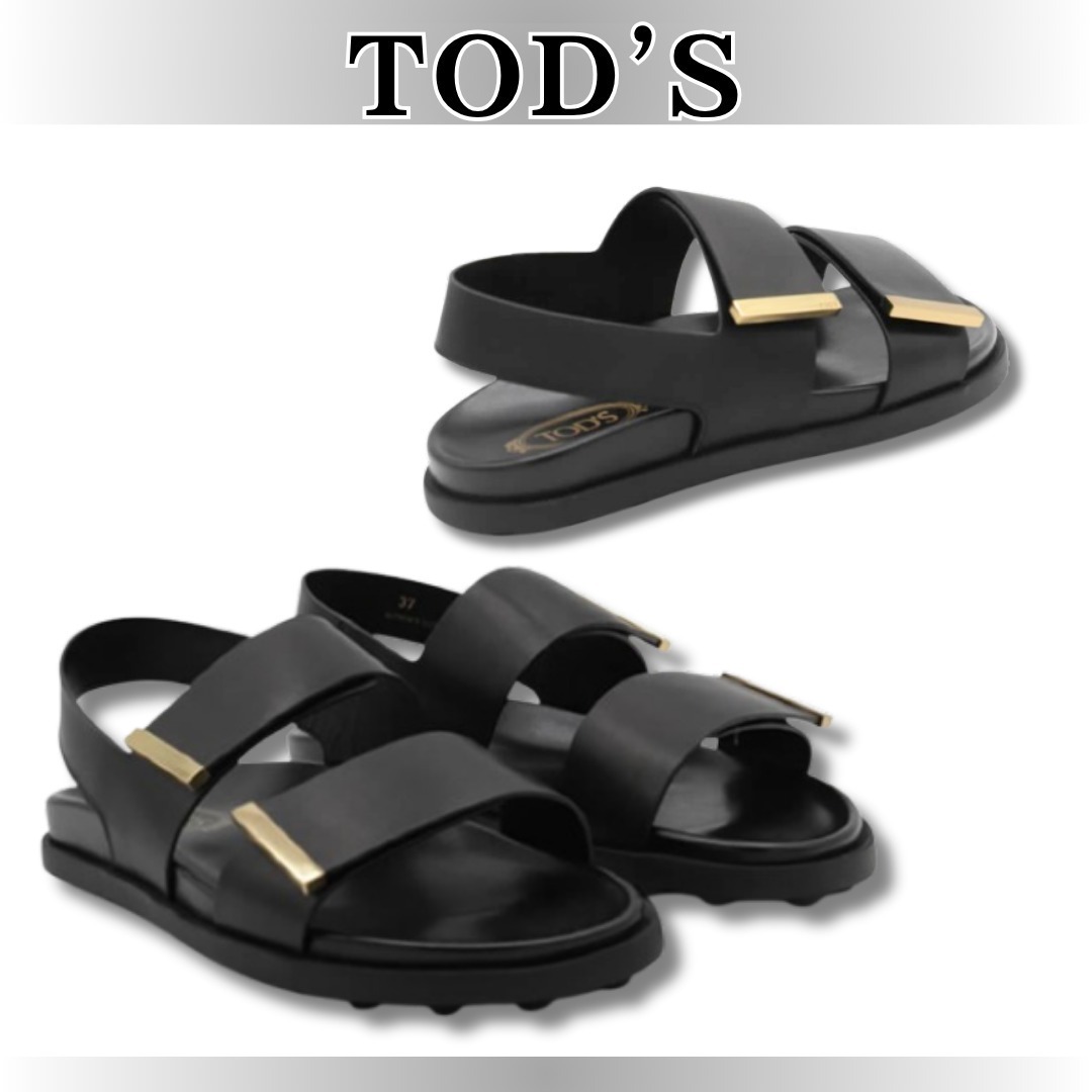 関税送料込【TOD'S】カーフスキン レザー サンダル ブラック