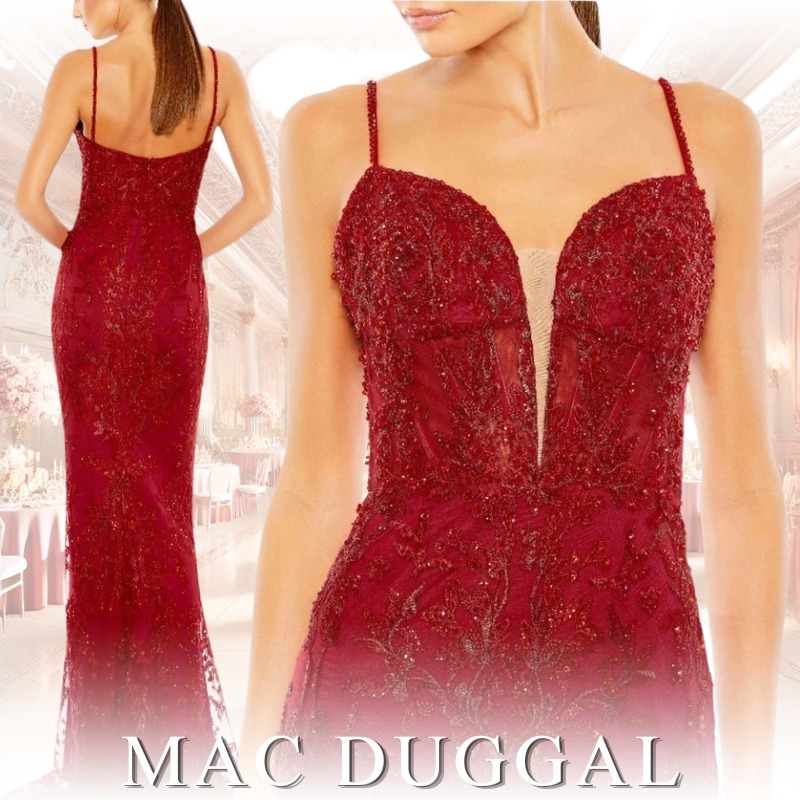 MAC DUGGAL 装飾プランジネック マーメイドガウン