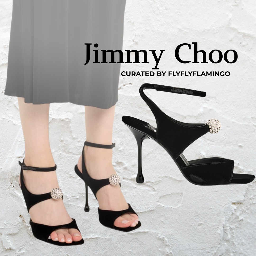 【Jimmy Choo】大人美脚 クリスタルアンクルストラップサンダル