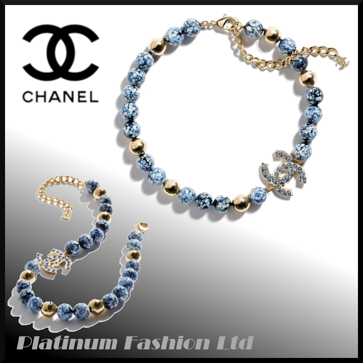 25A◆エレガントで注目の的♪【CHANEL】necklaceゴールド ブルー