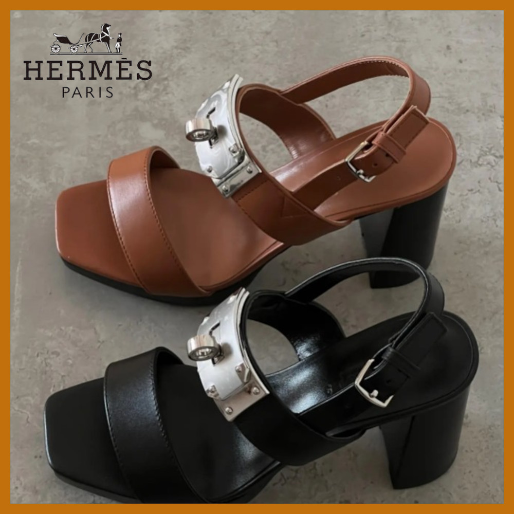 【煌めく】HERMES イローナ90 カーフサンダル ケリー