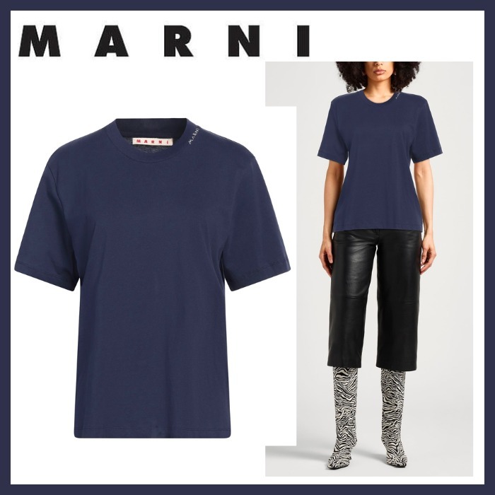 セール！《MARNI》Tシャツ【ミッドナイトブルー】★ロゴ★25SS