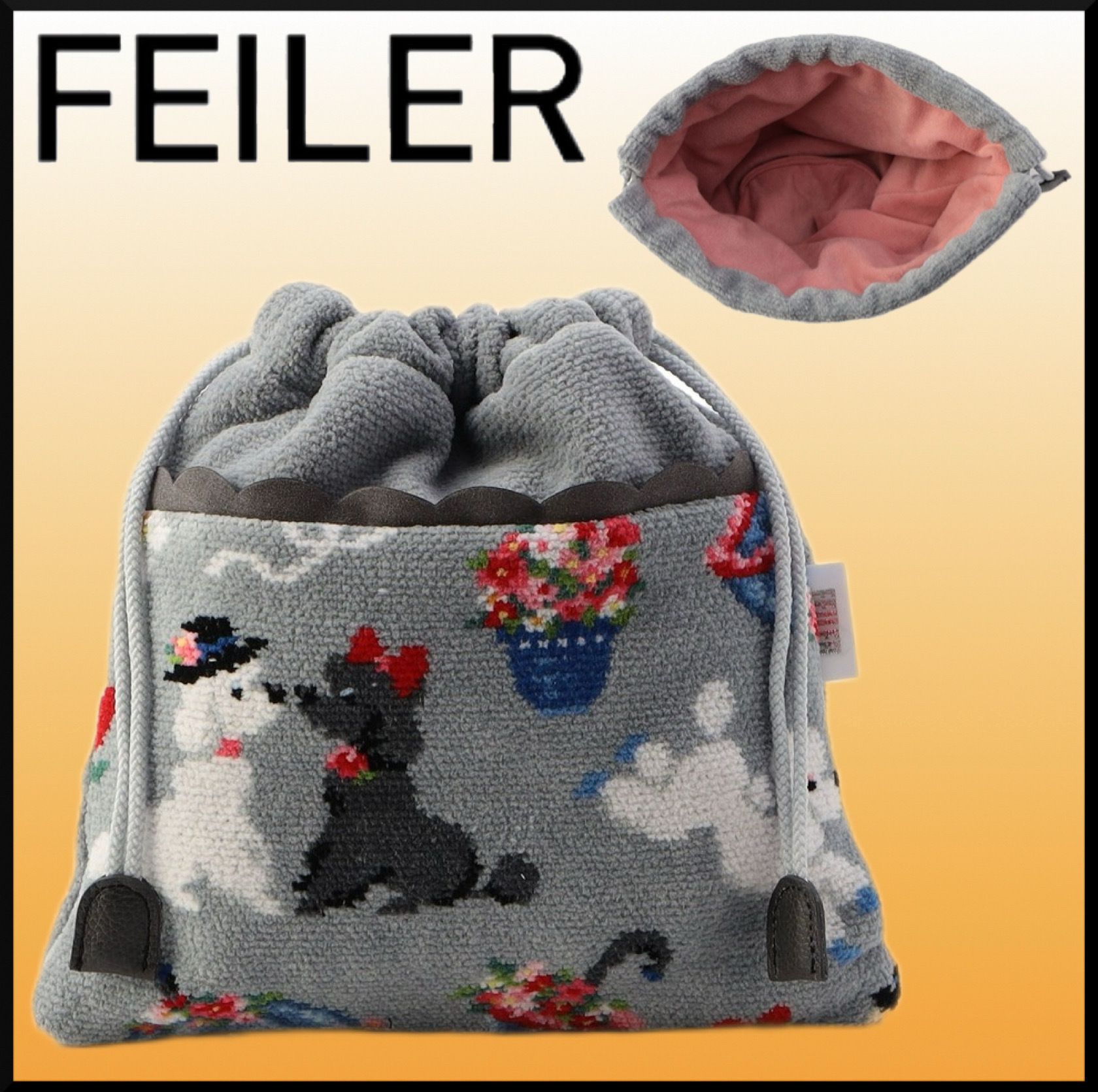 大人気★FEILER モンプティルル 巾着★プードル 花 エレガント