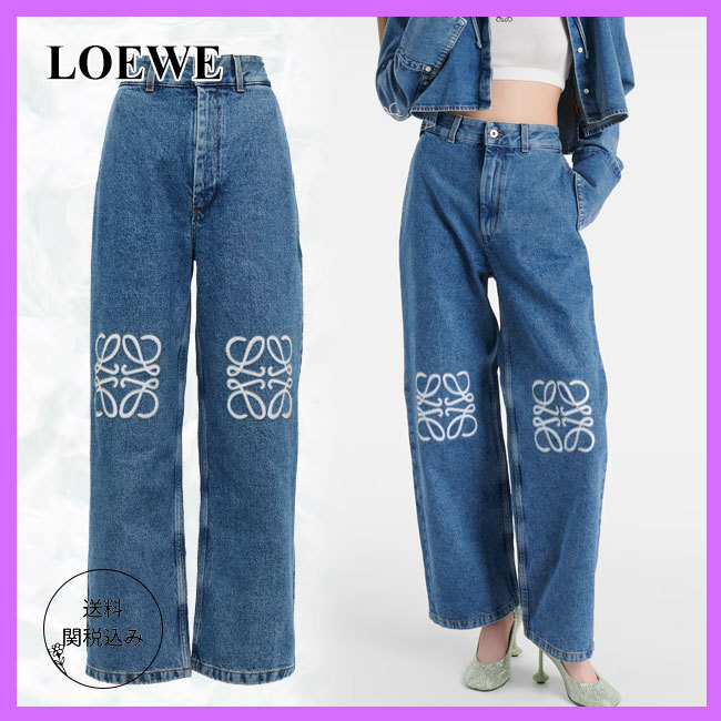 送料関税込【LOEWE】Anagram high-rise wide-leg jeans