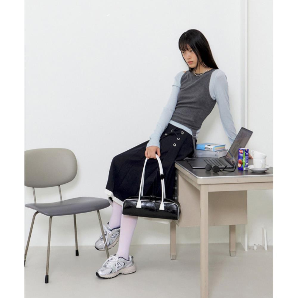 ★ MARRON EDITION★  25 Spring_ Navy Eyelet Pleated Skirt