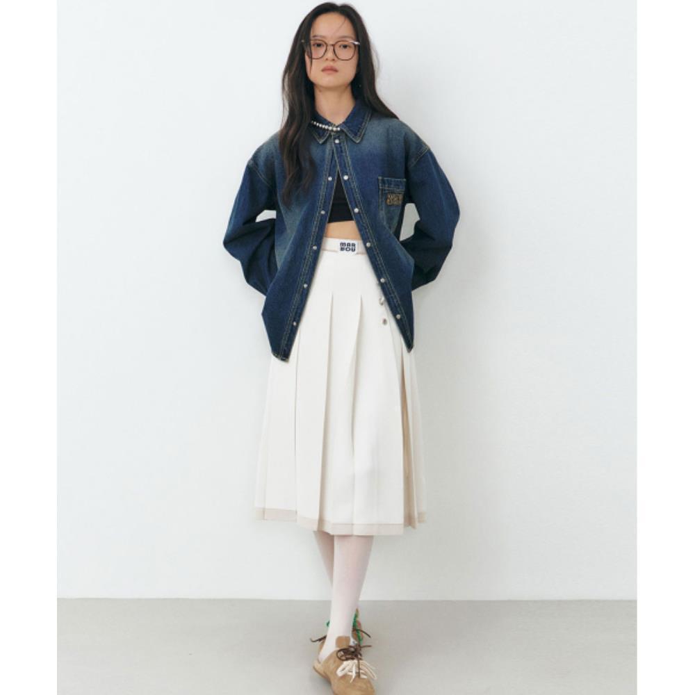 ★ MARRON EDITION★  25 Spring_ Cream Eyelet Pleated Skirt
