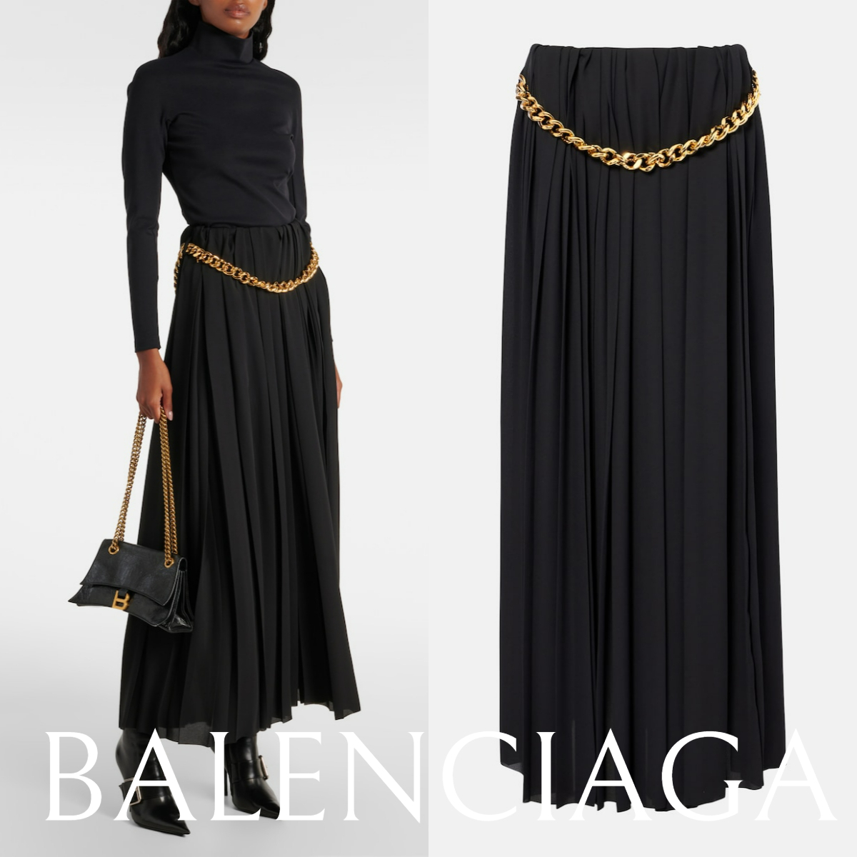 SALE*BALENCIAGA*チェーン付 クレープマキシスカート ブラック