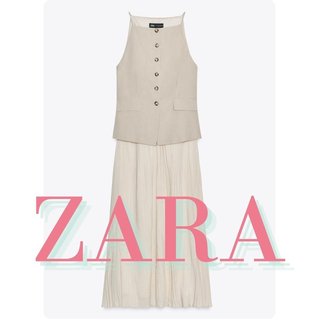 ZARA プリーツスカート付きミディ丈ベストワンピース 5029/115