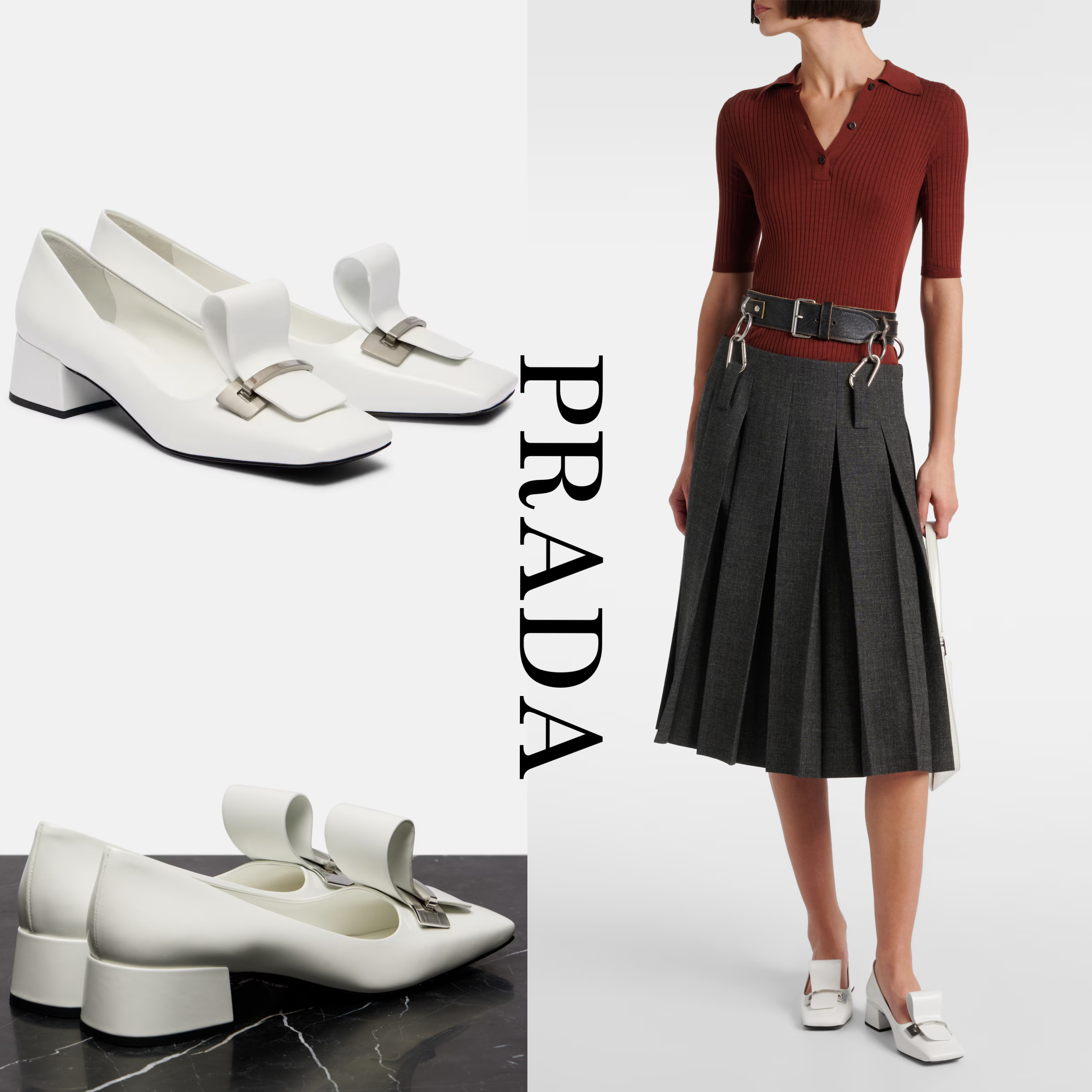 ランウェイ*PRADA*レザーパンプス ホワイト 送料無料