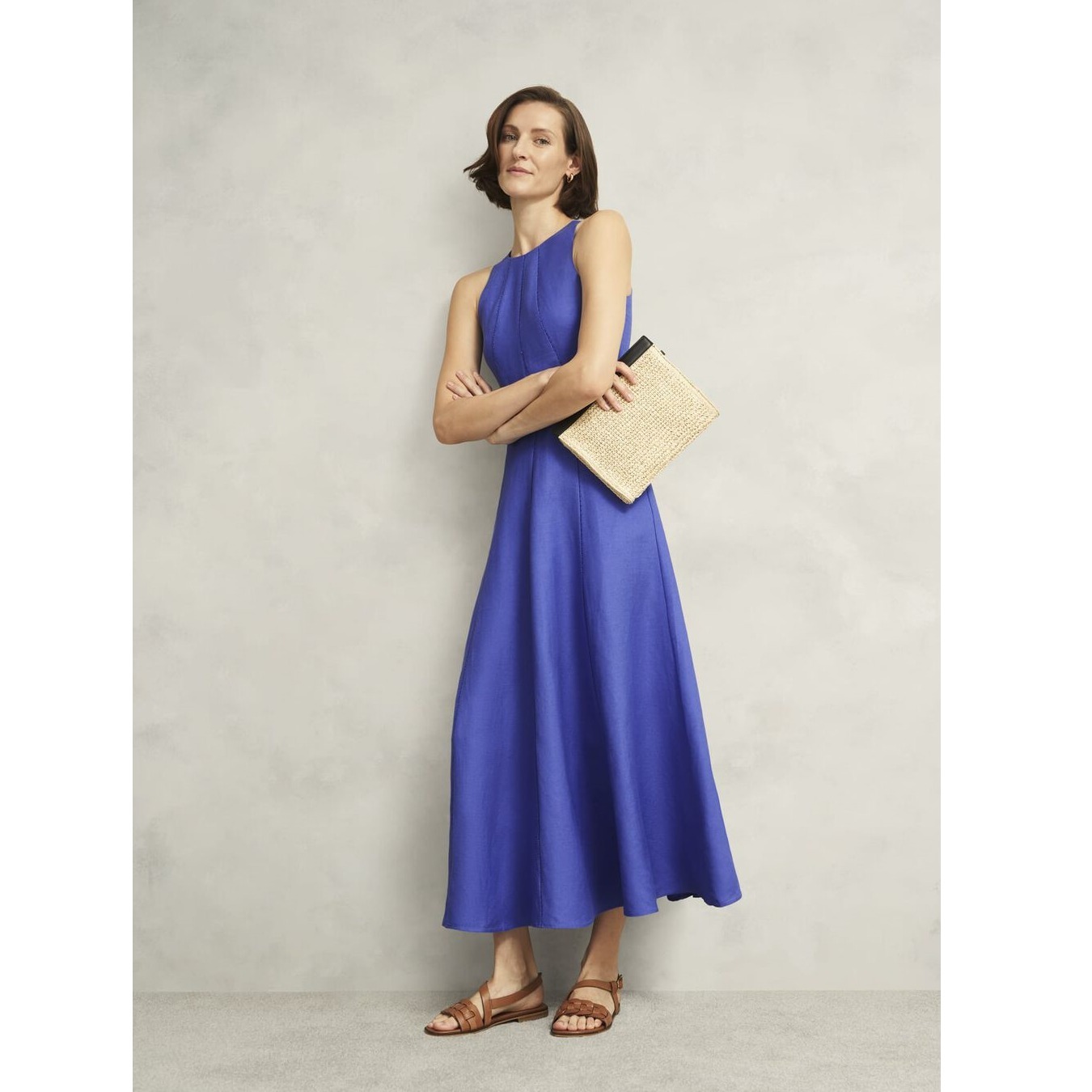 HOBBS LONDON ヘアウッド リネンブレンド マキシ ドレス