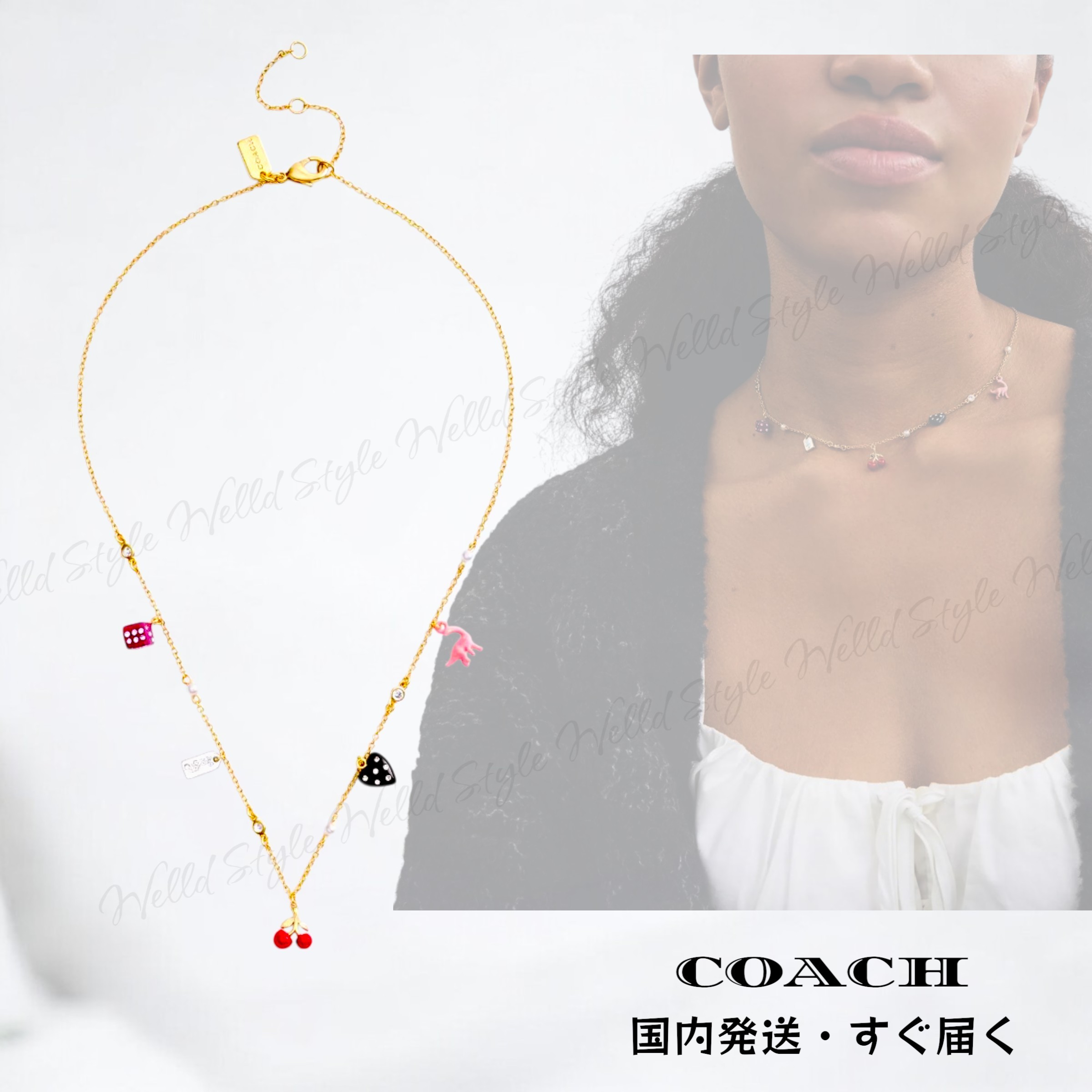 【COACH】ミニ ハート アンド ダイス チャーム ネックレス
