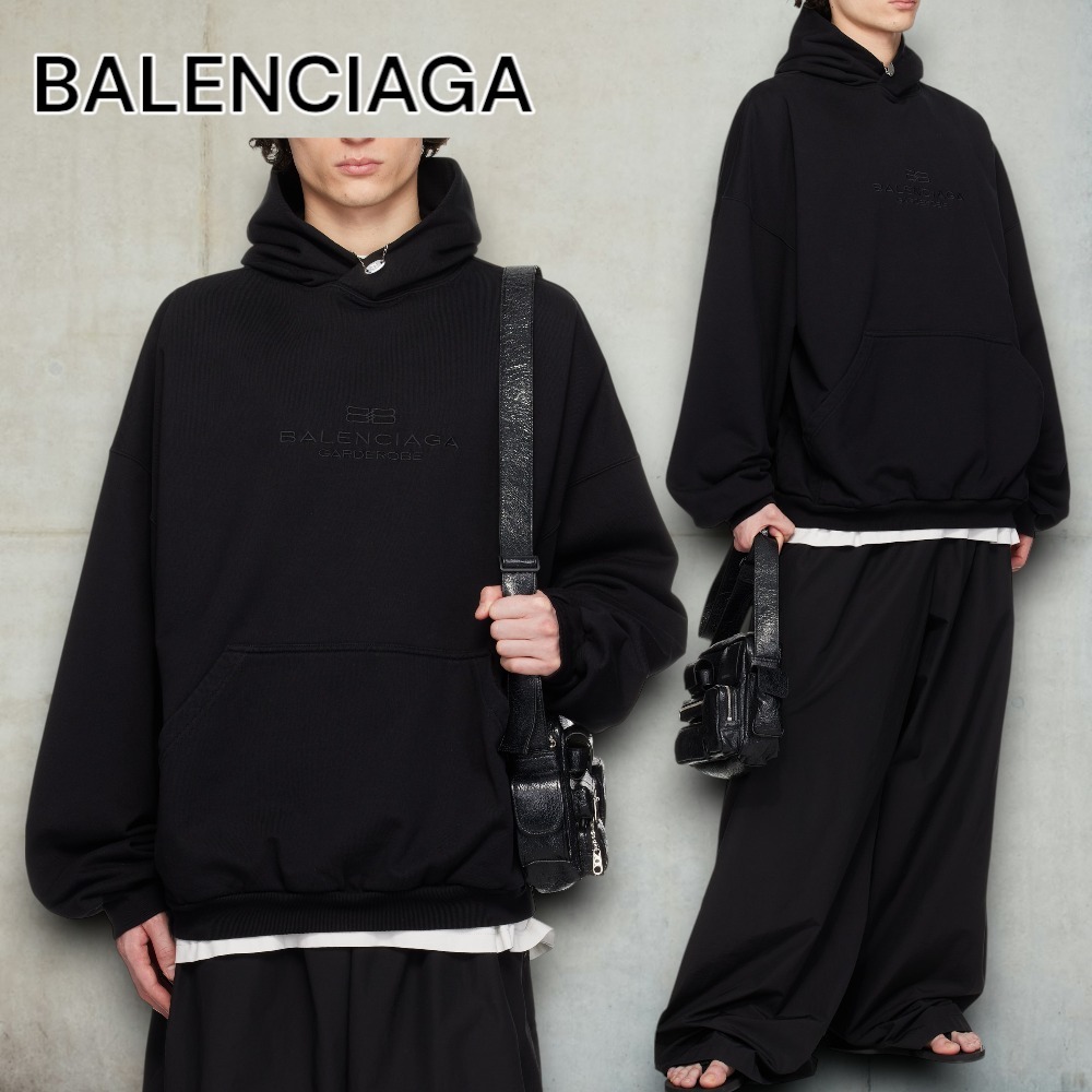 【BALENCIAGA】ブラック BB Garderobeラージフィット フーディ