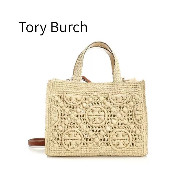 Tory Burch◆かごバック Tモノグラム ラフィア トートバッグ