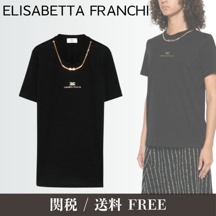 【注目】Elisabetta Franchi ロゴコットンTシャツ