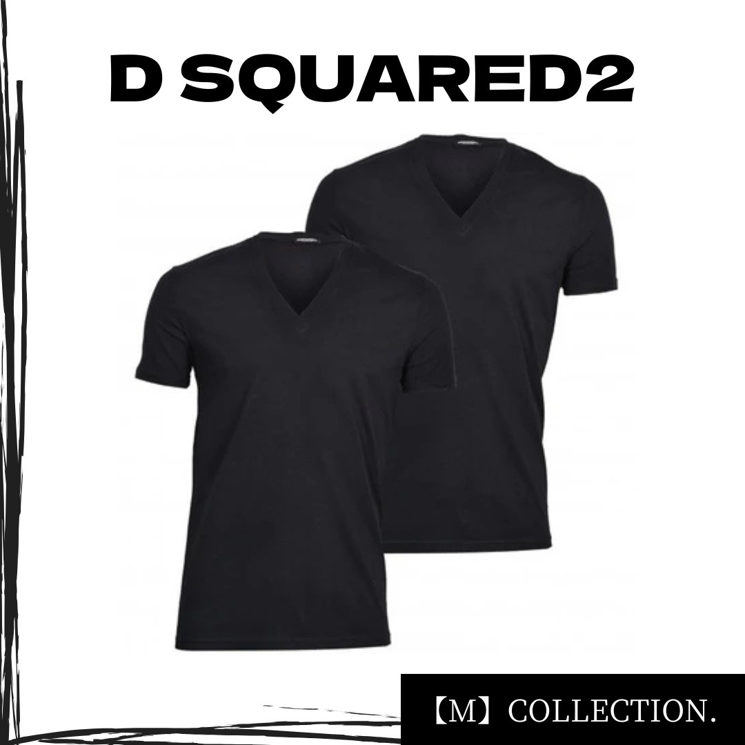 『Dsquared2』ベーシックVネック Tシャツ2枚組 ブラック