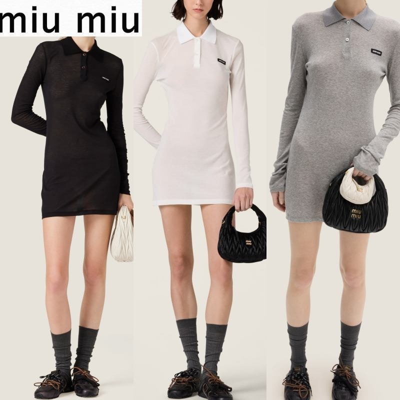 【MiuMiu】リブ付きジャージーミニドレス