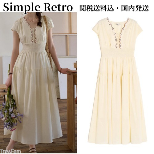 【Simple Retro】アダリン ウェーブネック 刺しゅう ドレス