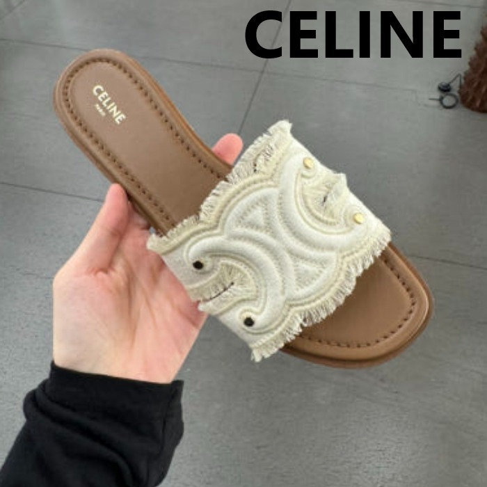 国内直営*CELINE* マリナ ミュール フリンジ付きキャンバス
