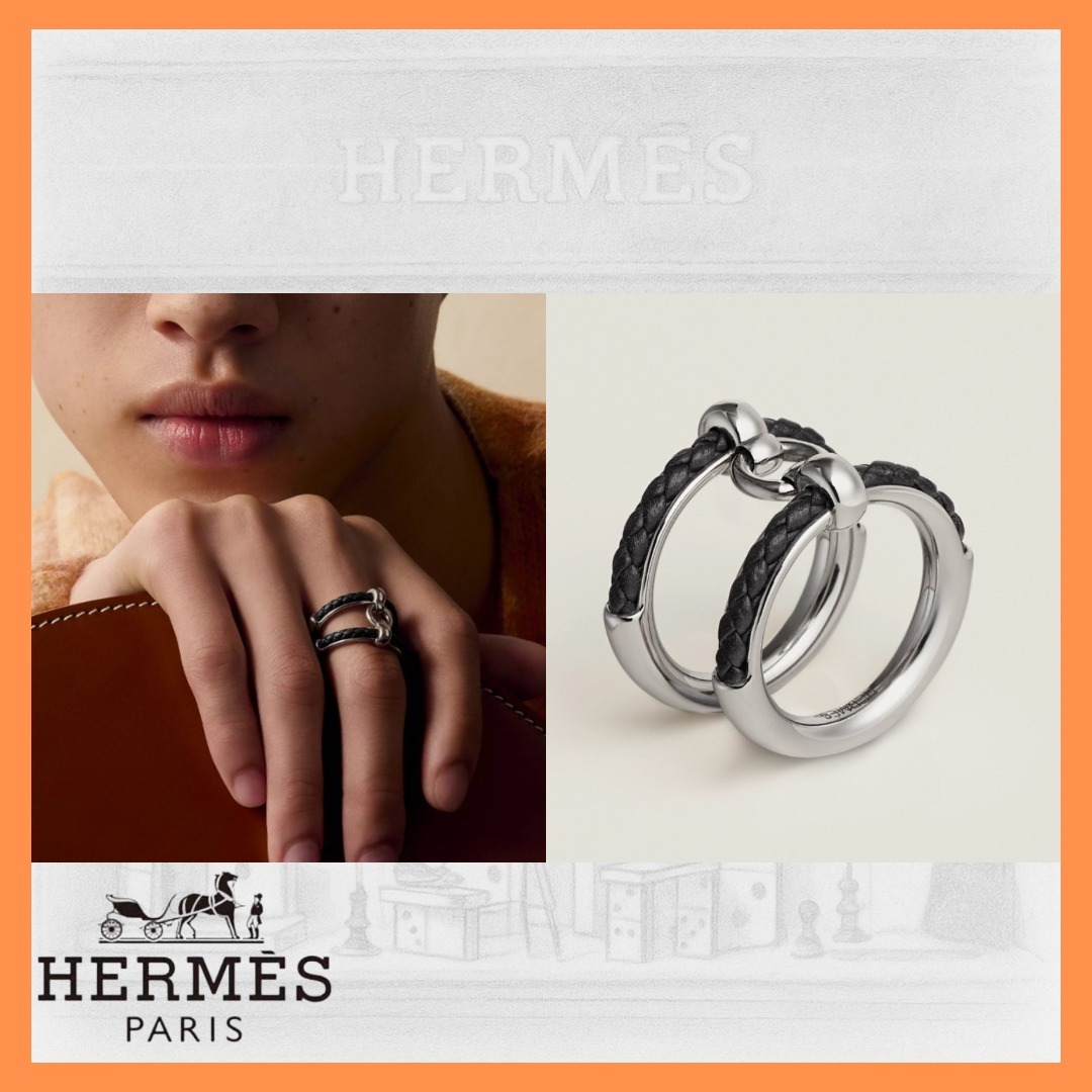 美♪レザー×メタルのダブルデザイン【Hermes】Flibustierリング
