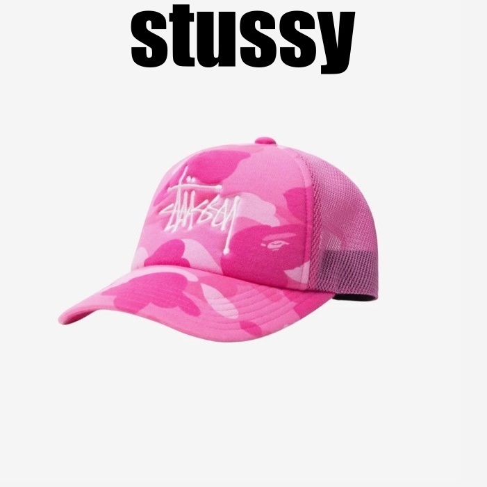 キャップ Stussy x BAPE Trucker Cap Pink