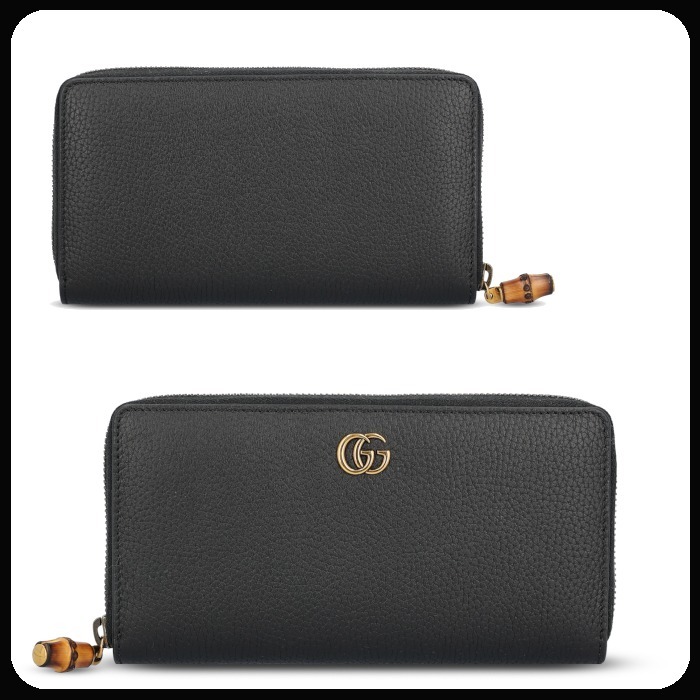 関送込 GUCCI バンブー付き ロゴ ジップアラウンドウォレット