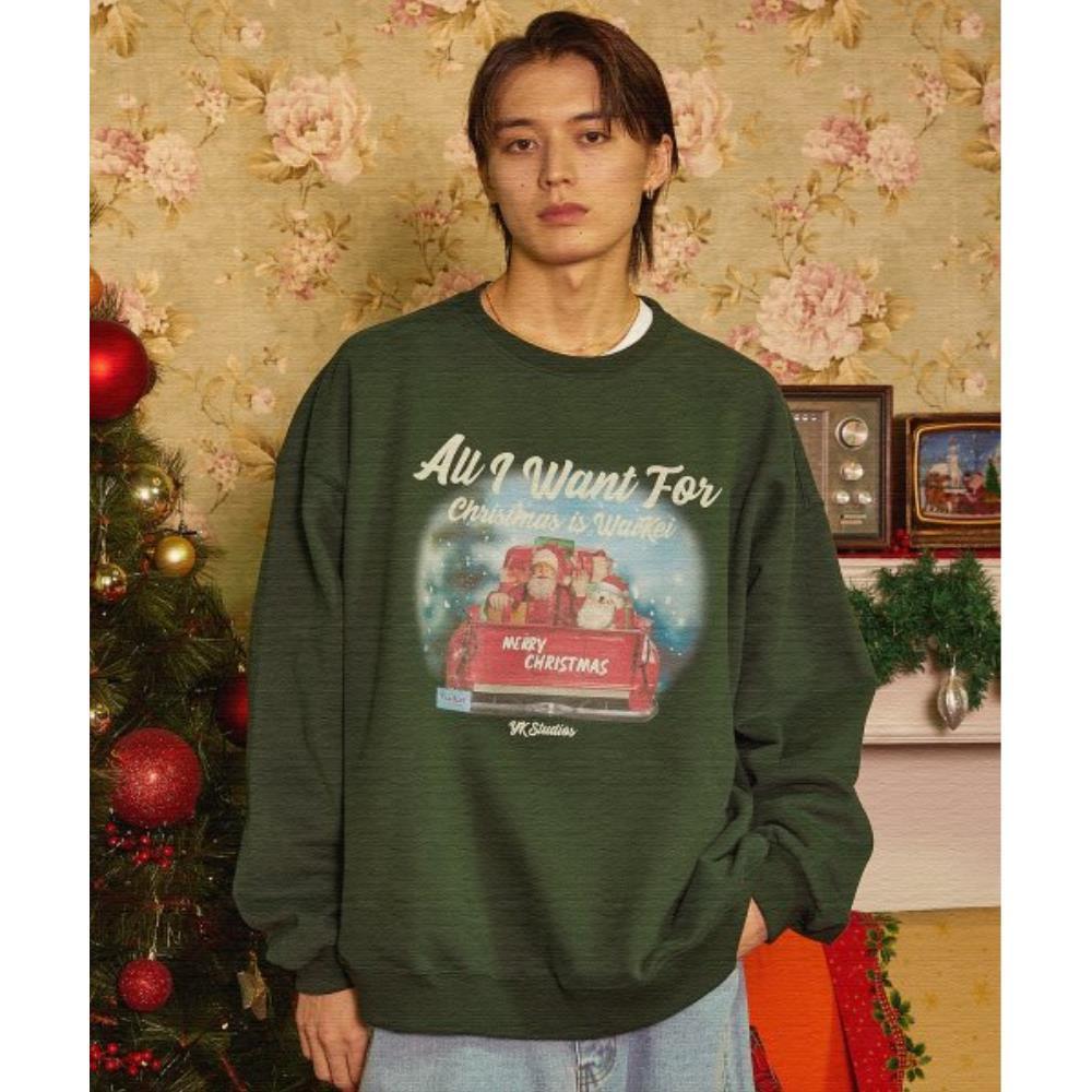 ★Wai Kei★ Santa and Maltese Slay Man to Man Green YKBC04TS